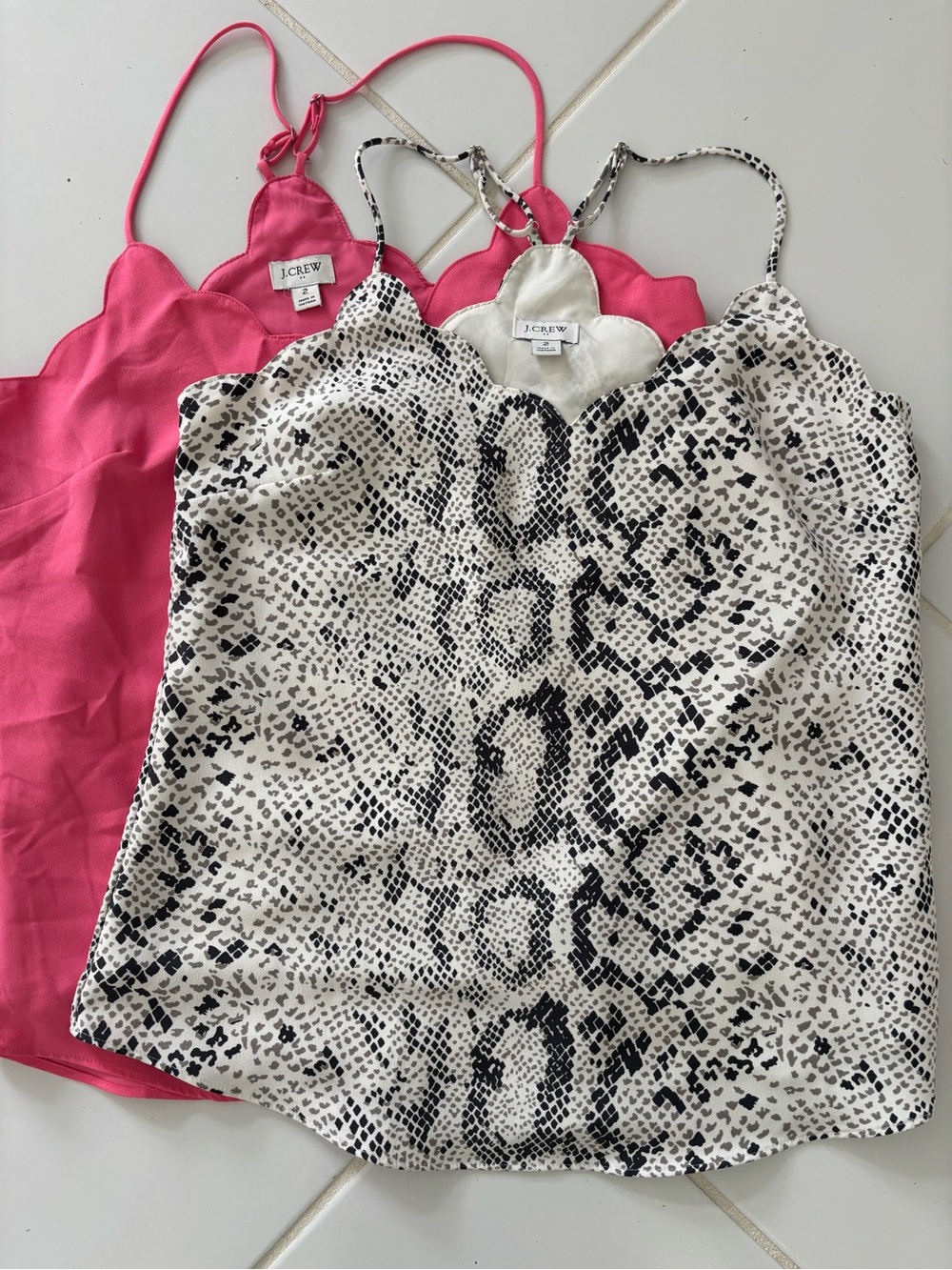 J. Crew Hot Pink & Black-and-White Snake Print Scalloped Camisole Duo